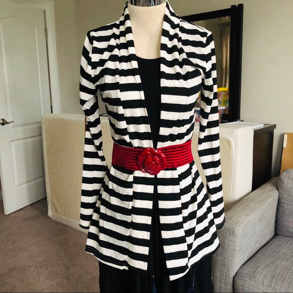 Contrast Elbow Patch Striped Open Long Cardigan - image 2